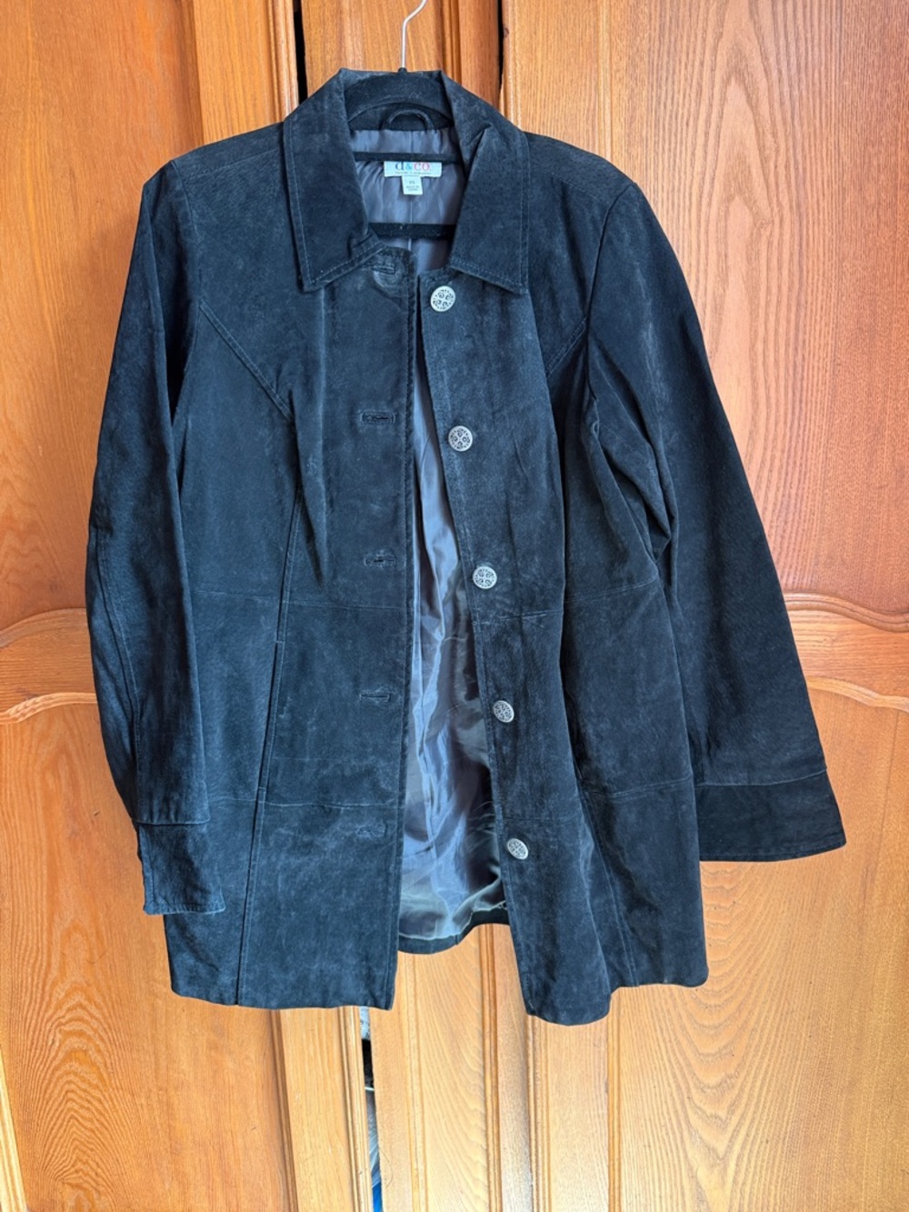 Vintage Black Suede Button-Front Women's Jacket